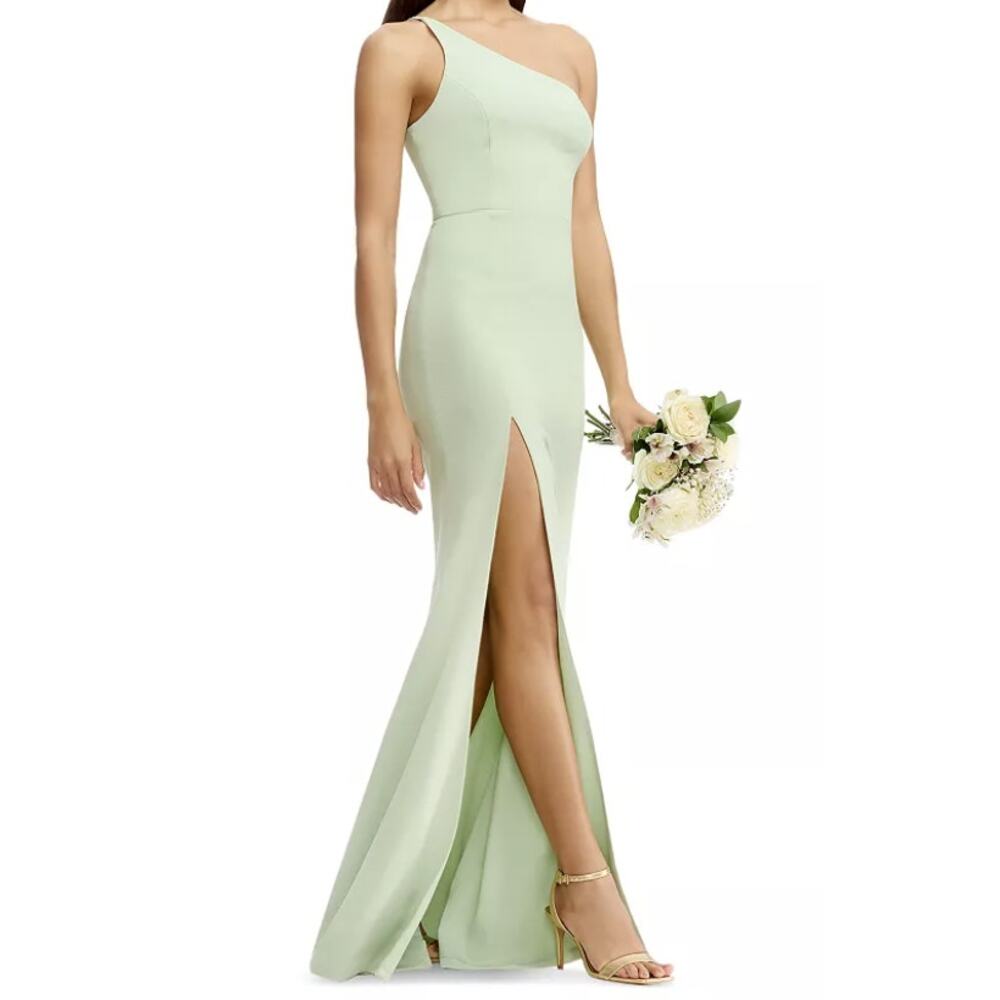 Dress the Population One-Shoulder Mint/Sage Green Slit Mini Dress